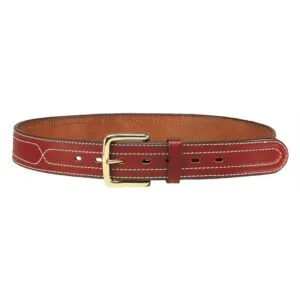 1C10 - LEATHER BELT WITH STITCHING AND SOLID BRASS BUCKLE - H 4 CM