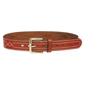 1C20 - LEATHER BELT WITH CENTRAL STITCHING AND SOLID BRASS BUCKLE - H 4 CM